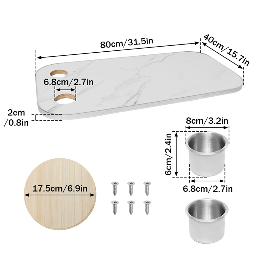 تتميز سطح الطاولة RV حاملات كوبين، سطح منقوش بالرخام، بطول 80 سم وعرض 40 سم، مناسبة للمركبات الترفيهية والتخييم واليخوت