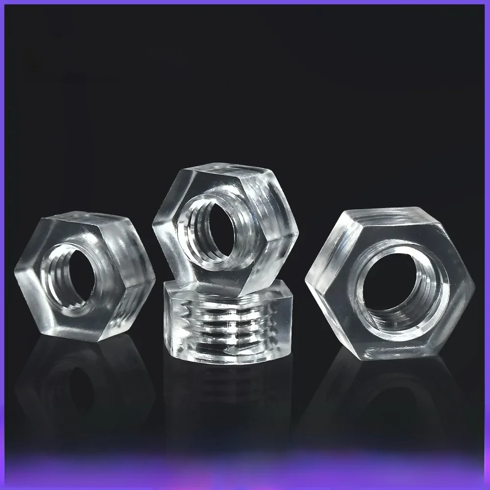Écrou hexagonal en polycarbonate transparent, verrouillage hexagonal, installation de lampe d'éclairage, capuchon à vis, plastique, acrylique, PC, transparent, kg, M2 ~ M10
