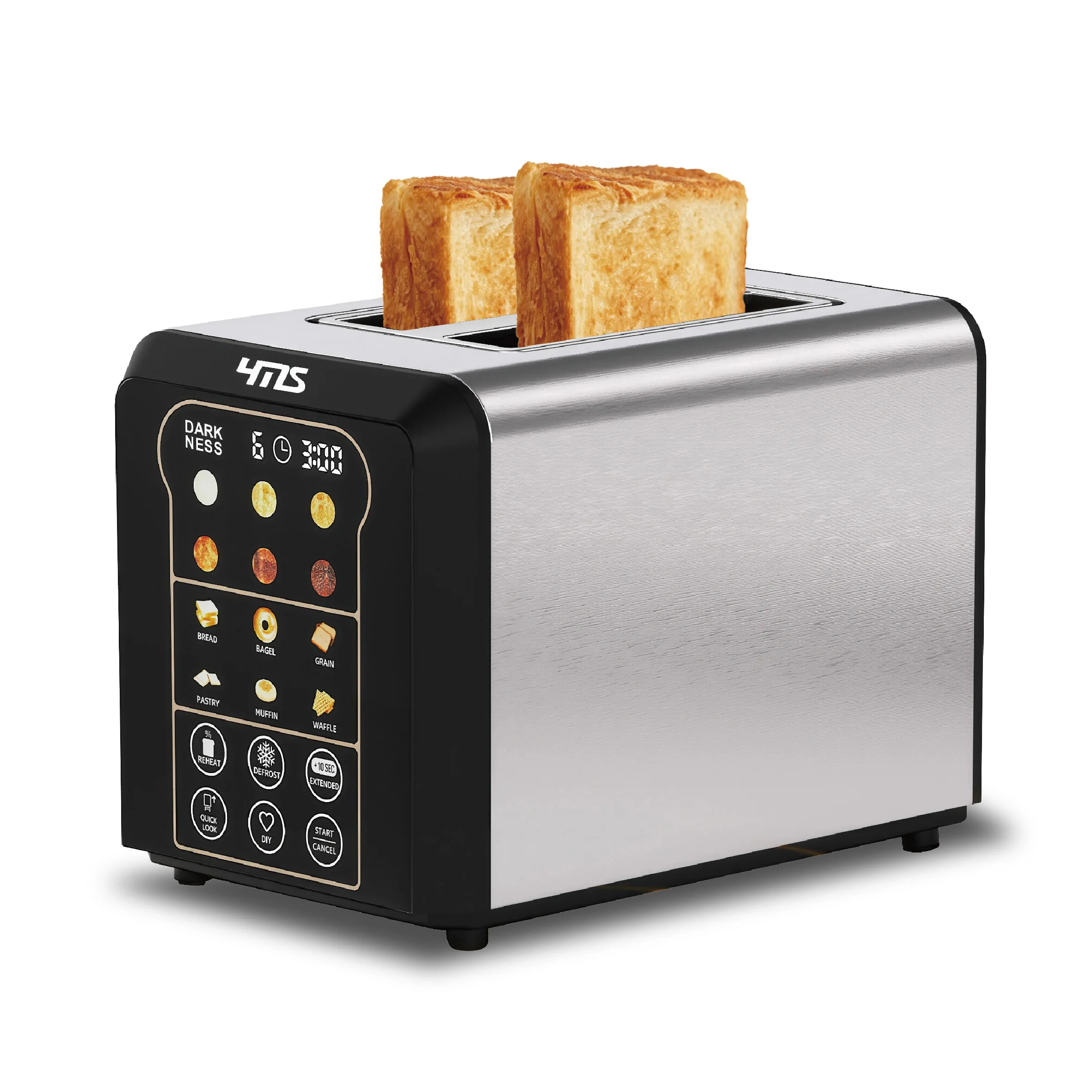 YMS 2-Slice Automatic Lift Smart Toaster with Touch, Digital Countdown Timer & Memory Settings. 6 Bread Types & 6 Browning Levels. SS Toaster with Defrost, Reheat, Perfect Compact for Home, RV, Office