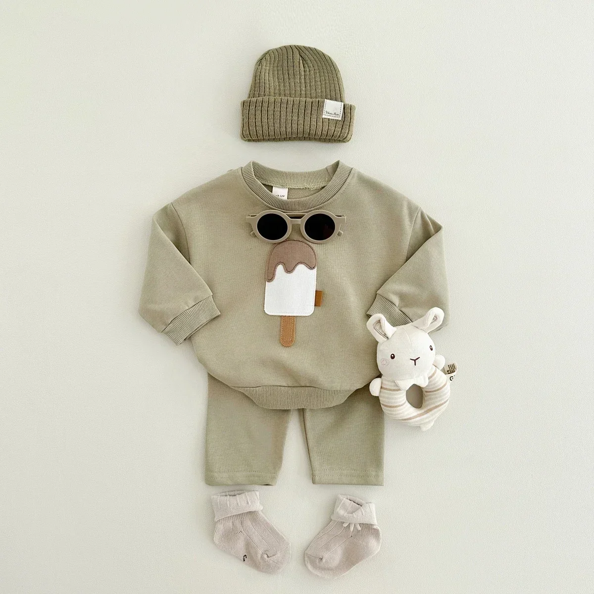 Ensemble de vêtements d'automne pour bébés garçons et filles, vêtements de maison décontractés en coton, crème glacée, ensemble 2 pièces, pantalons à manches longues, costumes pour enfants, nouvelle
