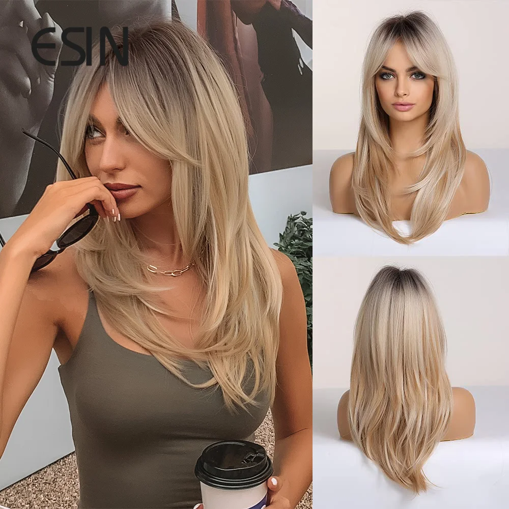 

ESIN Long Butterfly Haircut Straight Layered Hair Wigs Cosplay Synthetic Hair Replacement Wigs For Women With Bangs For Daily