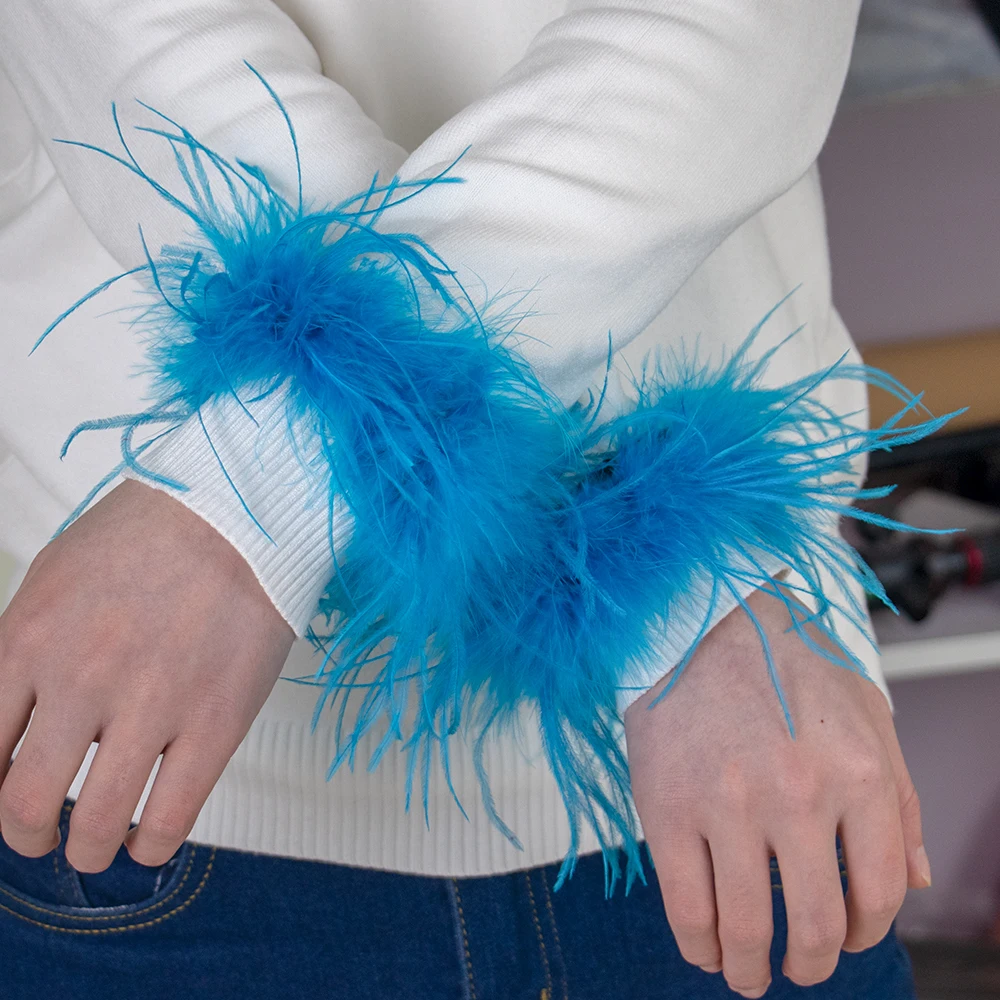 Lake Blue Ostrich Feathers Cuff snap on 1pair=2pcs Cuff Bracelets for Women Bracelet Wedding Feathers Feather Cuff Snap