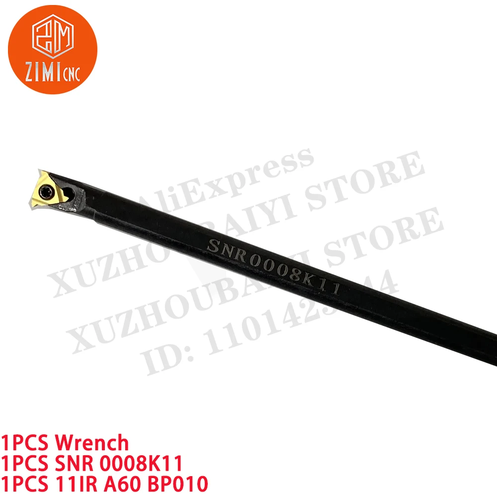 1PCSSNR0008K11 스레딩 터닝 공구 홀더 보링바 + 1PCS 11IR A60 초경 인서트 CNC 금속 선반 기계적인 절단 도구