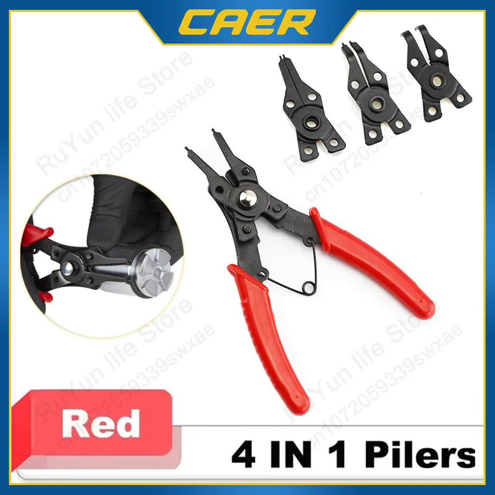 4 In 1 Snap Ring Pliers Set 45 90 180 Degree Angled Jaws Circlip Pliers Interchangeable Jaw Head Removal Retaining Hand Tool