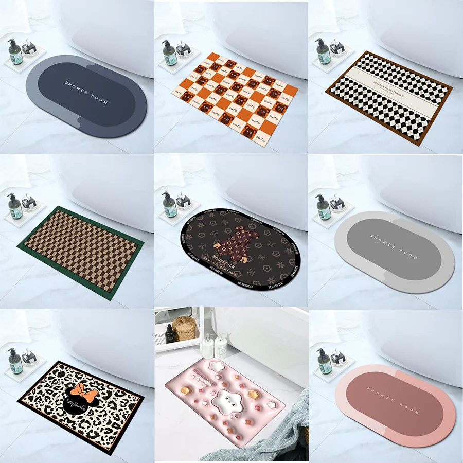 

Diatom Mud Bathroom Anti-slip Floor Mats Shower Kitchen Area Door Mats Toilet Quick-drying Light Luxury Home Mats Various Styles