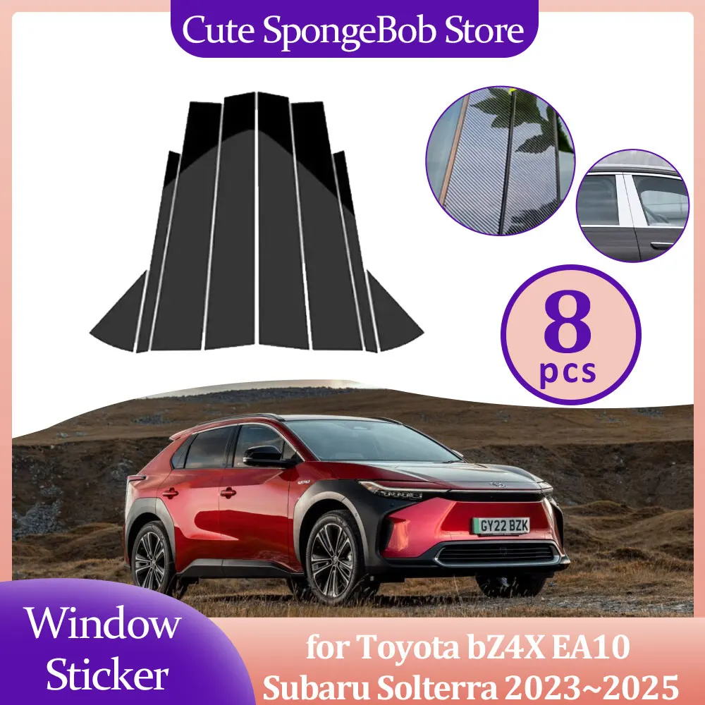 

Car Door Window Pillar Sticker for Toyota bZ4X EA10 Subaru Solterra 2023~2025 Carbon Fiber Chrome Glossy Black Decal Accessories