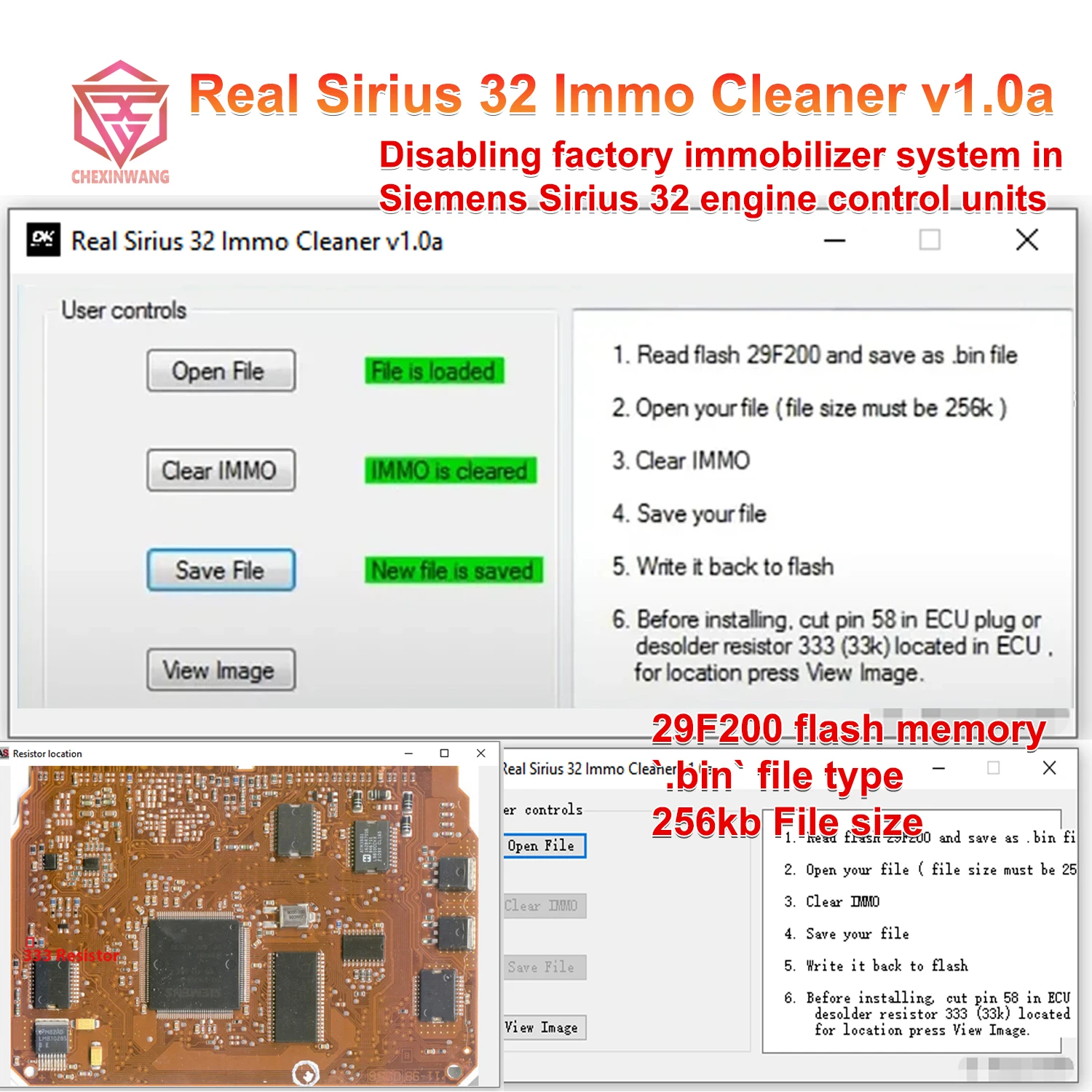 Real Sirius 32 Immo Cleaner v1.0a Herramienta de Desactivación de Inmovilizador para ECU Siemens Sirius 32, Eliminador de IMMO para Renault Dacia Antiguos