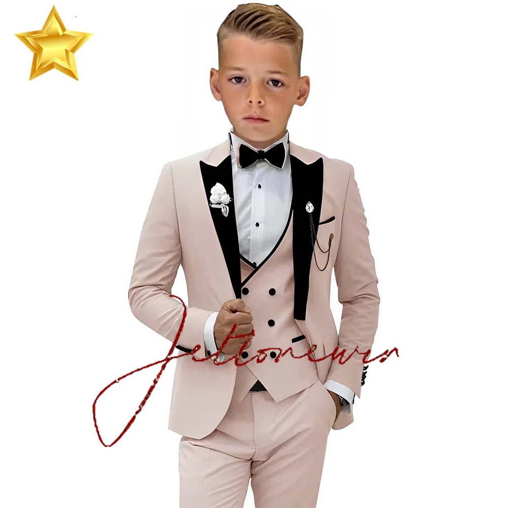 

Beige Boys Tuxedo Suit Peak Lapel 3 Piece Slim Fit Kids Tuxedo Suits for Boys Party Blazer Set 3-16 Years