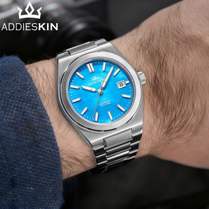 ADDIESKIN K008 BGW9 Luminous Mother of Pearl Dial Automatic Watch Men Sapphire Crystal 100m Waterproof Stainless Steel Watch
