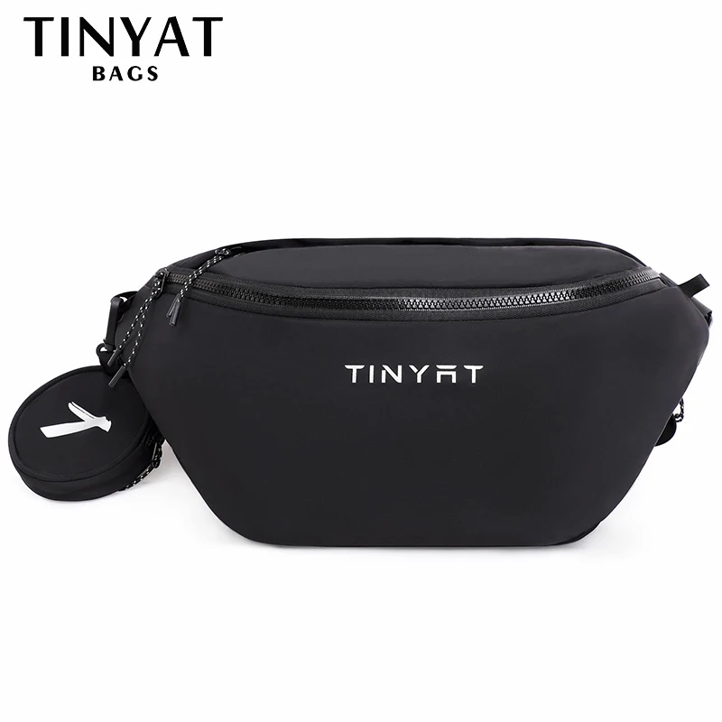 

TINYAT Travel Zipper Waist Bag Strap Outdoor Sports Shoulder Black Bag School For Men Women Waterproof Fashion Chest Bag