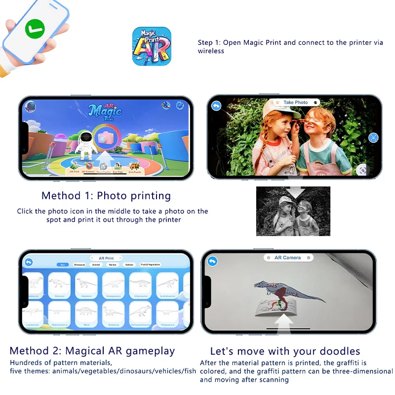 AR Label Printer, Portable Software Printing & Photo Printing, Animal Themed Picture,Children's Painting & Educational Learning