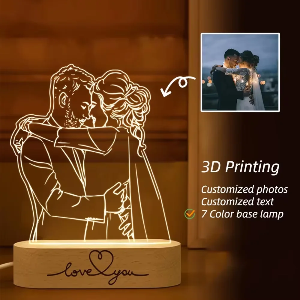 Dropshipp Angepasst 3D Foto Lampe Unterstützung Gravur Basis Text Jahrestag Geburtstag Weihnachten Benutzerdefinierte 3D Nachtlicht Liebe Geschenke