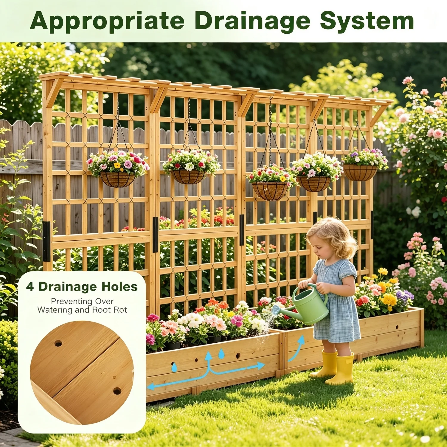 72 Inch Raised Garden Bed With Trellis Wood Planter Container With Hanging Roof And Garden Boxes For Climbing Plants Flowers Vine 2 Piece image 7