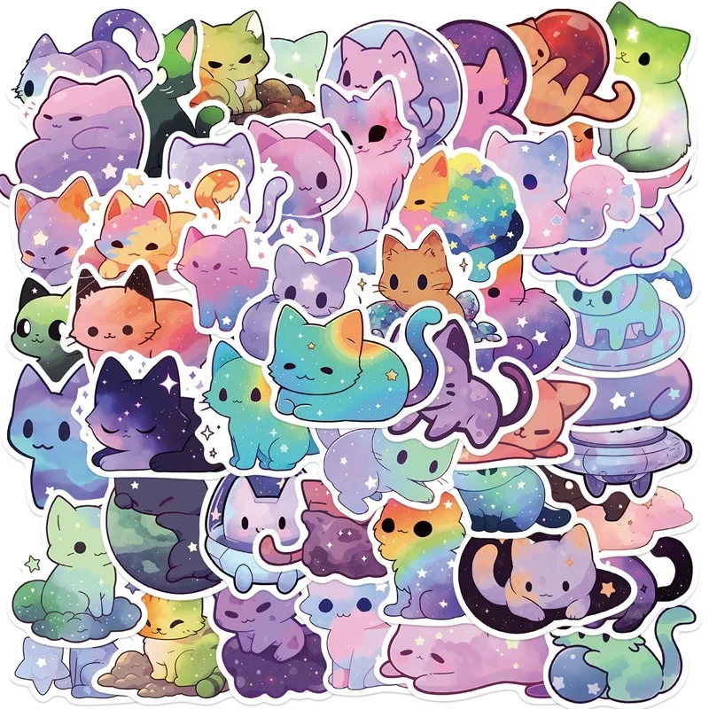 Autocollant chat ciel étoilé mignon en PVC, 10/30/50 pièces, papeterie esthétique pour enfants, décoration, Scrapbooking, fournitures scolaires pour enfants