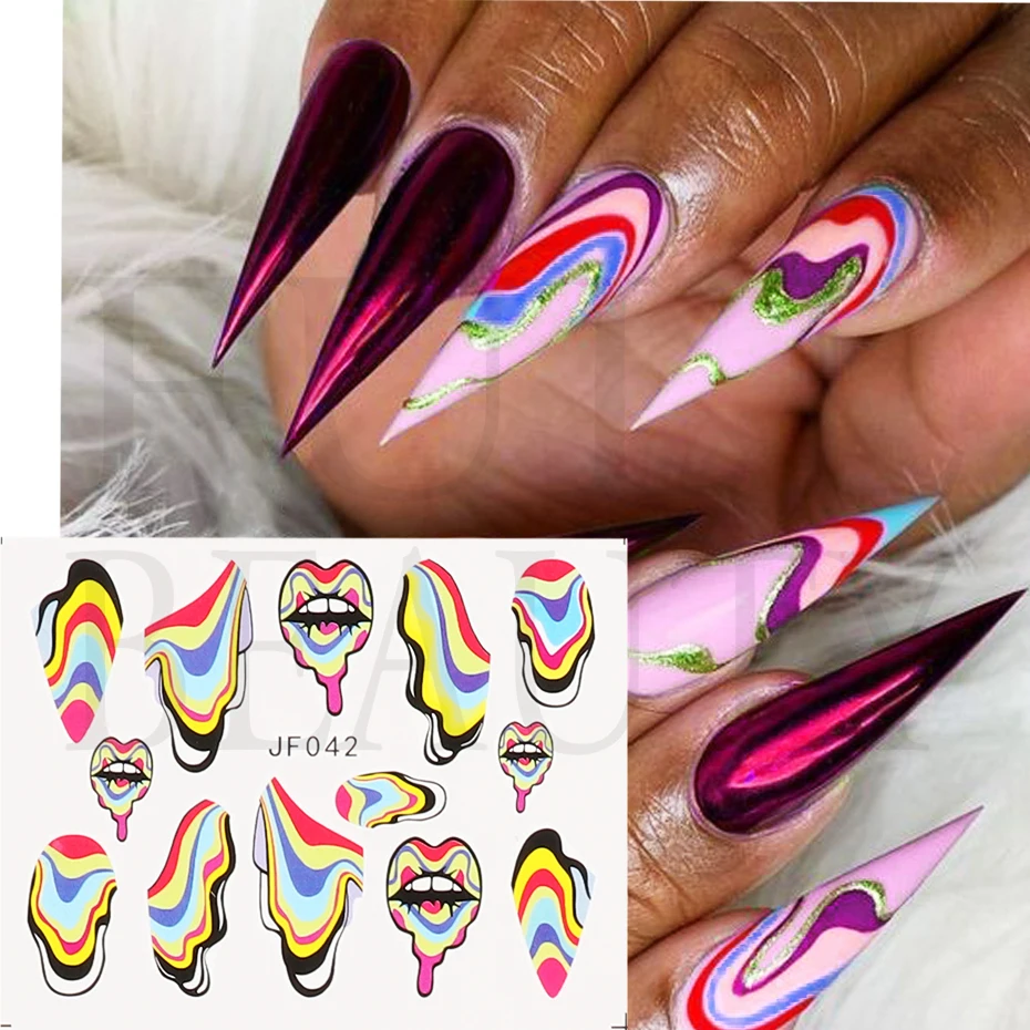 12pcs Neon Graffiti Rainbow Design Stickers For Nails Halloween Skeleton Bleeding Ghost Vessel Sliders Decor Accessory LEJF37-48