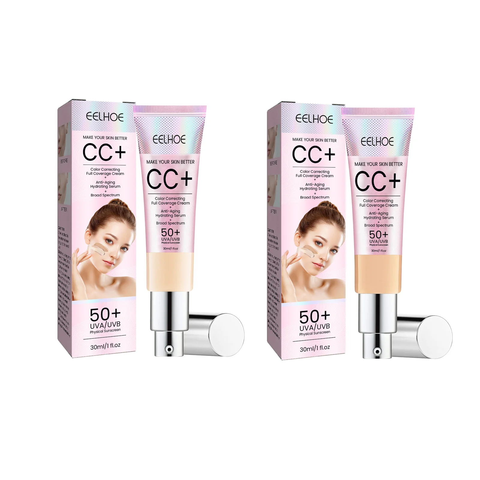 CC Cream Foundation Concealer Waterproof Brighten Skin Moisturize Color Correcting Oil-Control Makeup Cosmetics Sunscreen Spf 50