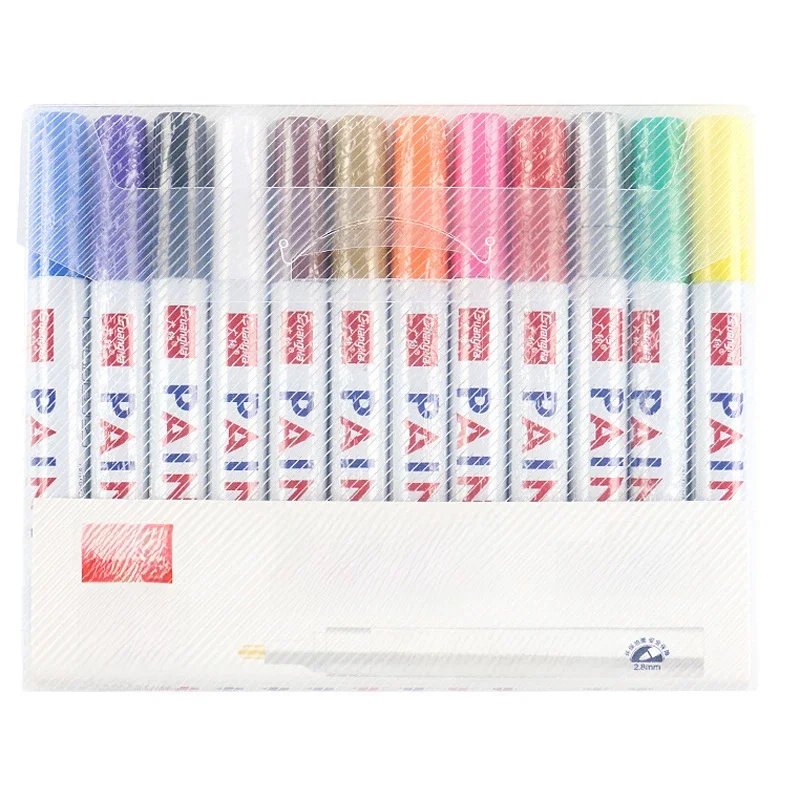 12 szt. Białe markery do malowania Długopisy permanentne na bazie oleju, wodoodporny marker graffiti 2,8 mm do skał, tkanin, plastiku, szkła — zdjęcie produktu 7