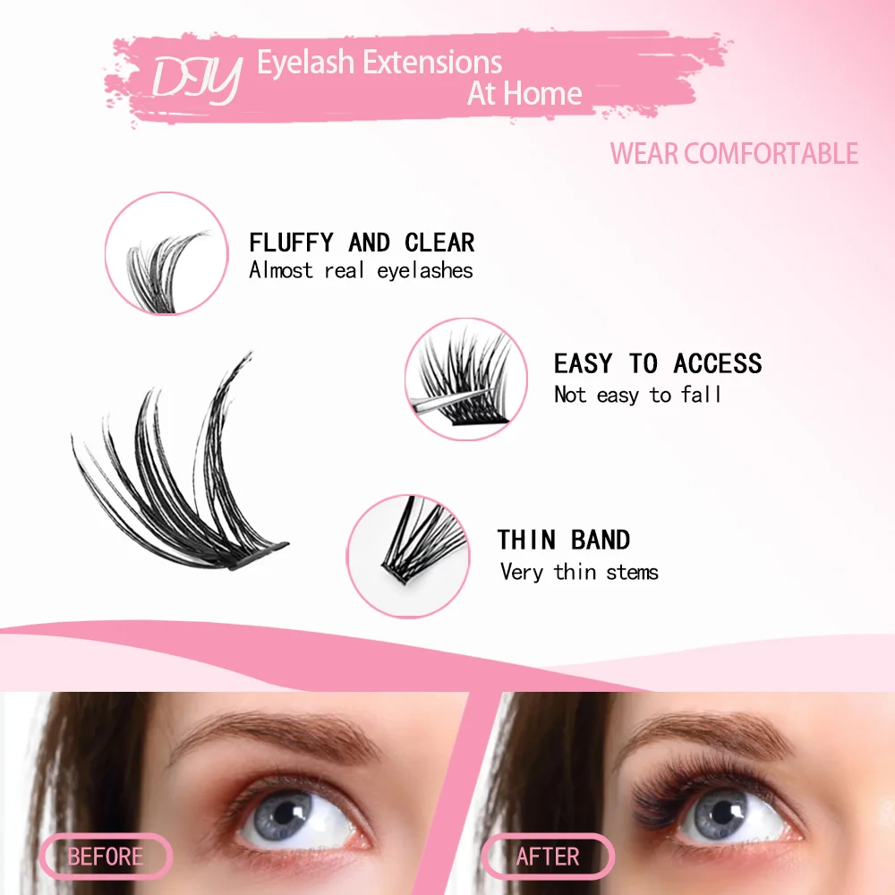 Kit de pestañas en racimo 3D, 190 Uds., juego de extensiones de pestañas DIY con accesorios de pegamento, rizador de pestañas, herramientas de maquillaje de unión y sellado