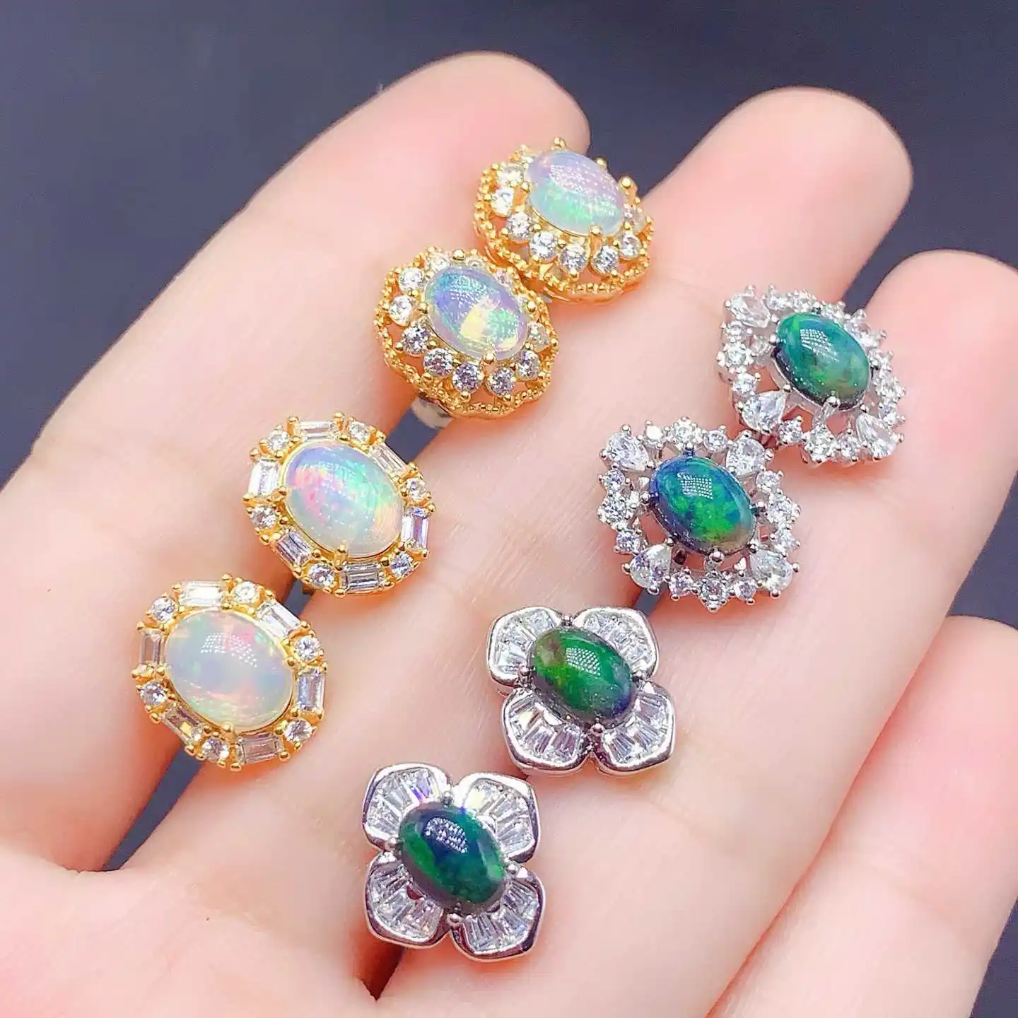 

KJJEAXCMY Natural Gemstone Women's Luxury Impurity Free 5x7mm Black and White Opal Earrings New 925 Pure Silver Inlaid Gift