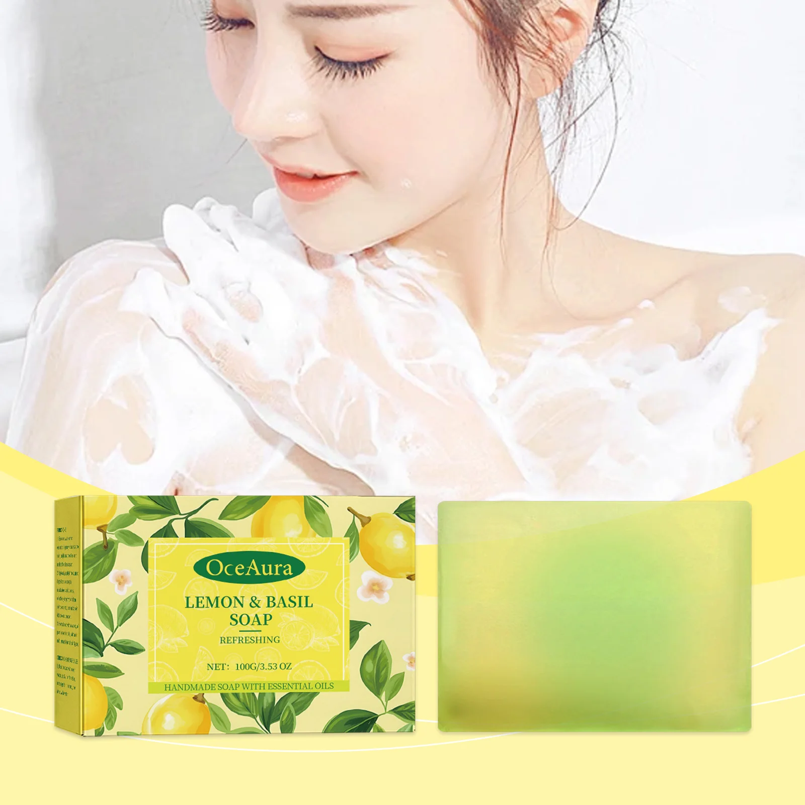 

Lemon Basil Soap Cleaning Dirts Improve Chicken Skin Balance Oil Brighten Dull Skin Antioxidant Sooth Skin Moisturizing Soap