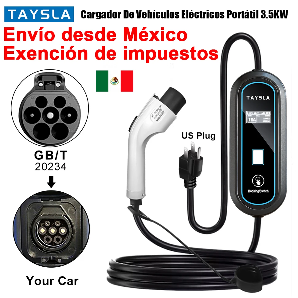 (Stock in Mexico) TAYSLA electric car charger 3.5KW GBT plug US charger EV portable charger for JAC E10X Ford E-Transit Volvo XC40 BYD Nissan Leaf Bolt all electric vehicles