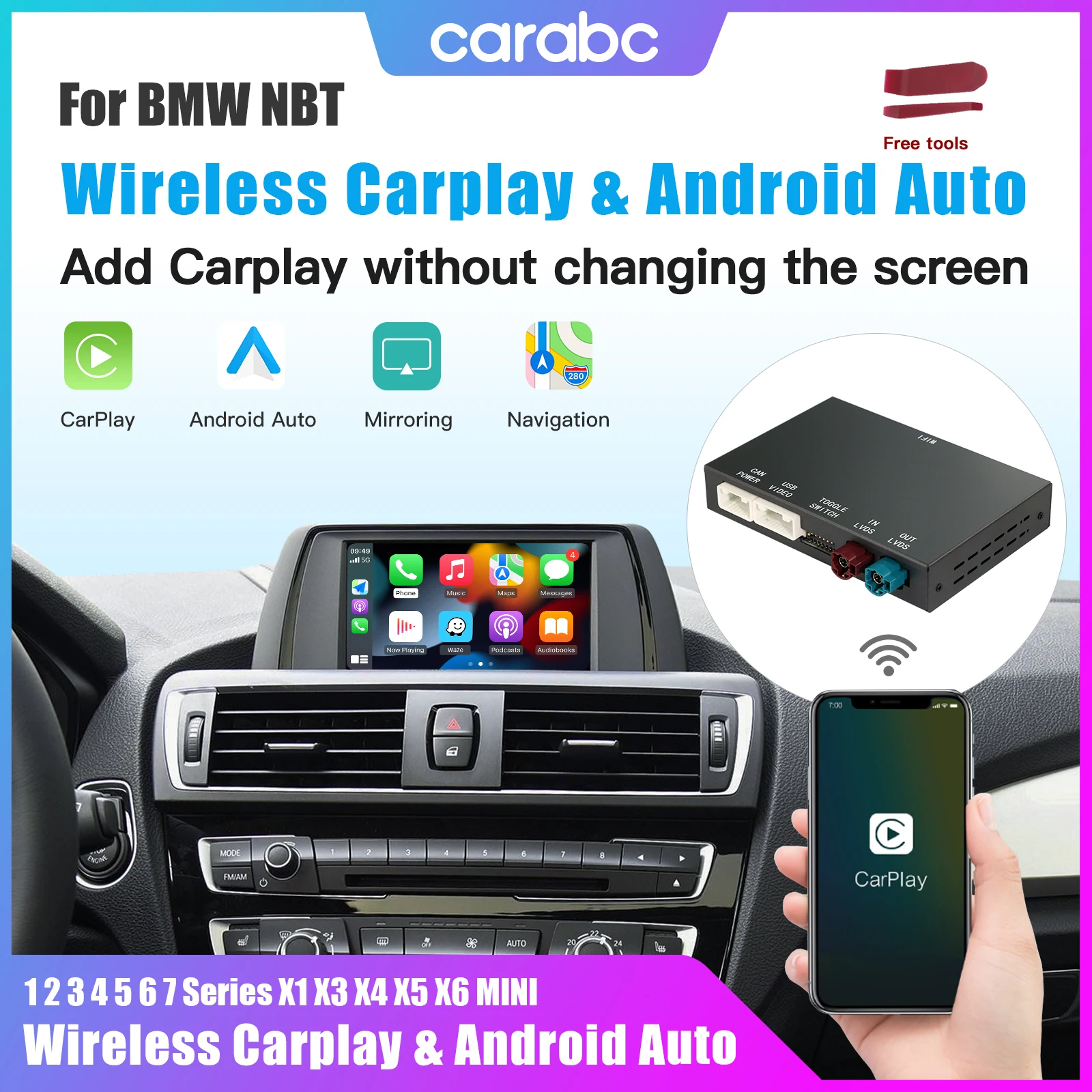 CARABC Wireless CarPlay for BMW, NBT, CIC systems, 1 2 3 4 5 6 7 Series, X1 X3 X4 X5 X6 MINI E60 E84 E70 F26 F25 F10 F11 F20 F21