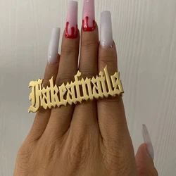 Qitian Custom Knuckles Name Ring Personalized Three Finger Rings Custom Large Nameplate Names Rings Fashion Women Men Jewelry