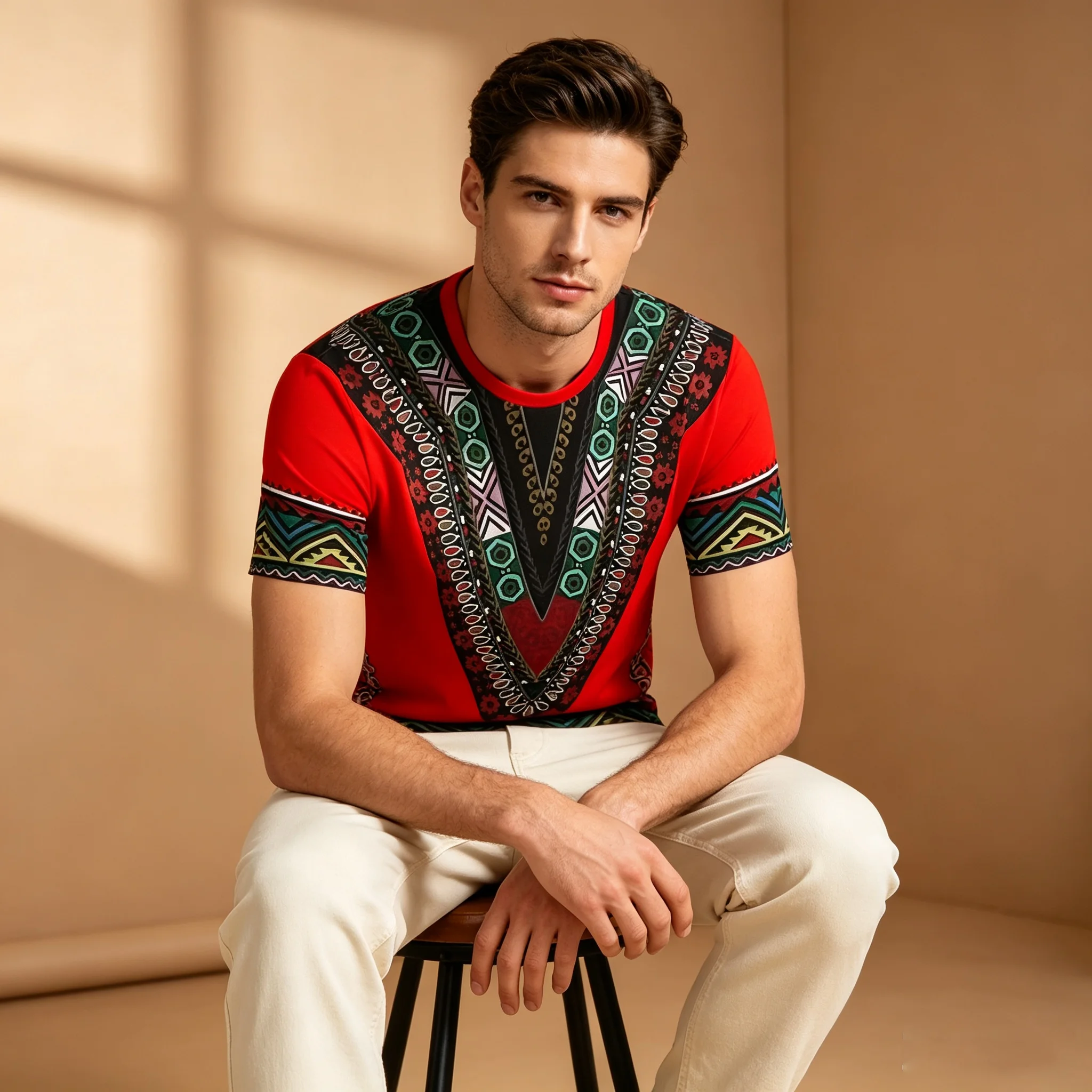 Herren Gothic Tribal Cross Print Kompressions-T-Shirt Schnelltrocknend Fitness Gym Kurzarm Dunkler Punk Streetwear Muskel-T-Shirt – Detail 4