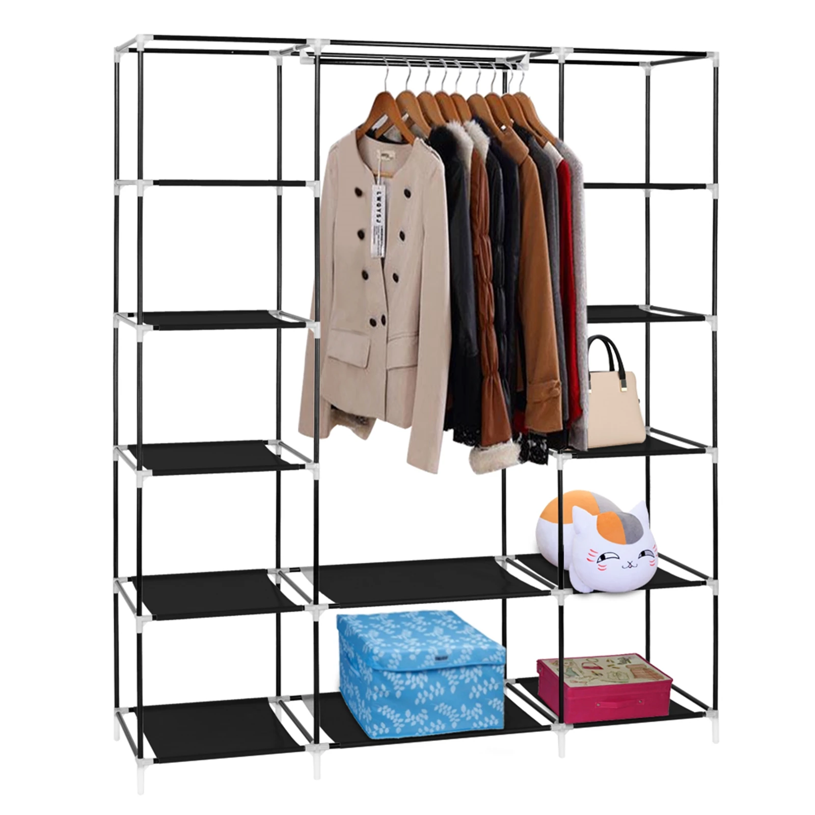 150x45x cm Portable cloths cabinet Non-Woven Fabric Wardrobe Sturdy Double Rod cloths Storage organises 12 Storage shoes