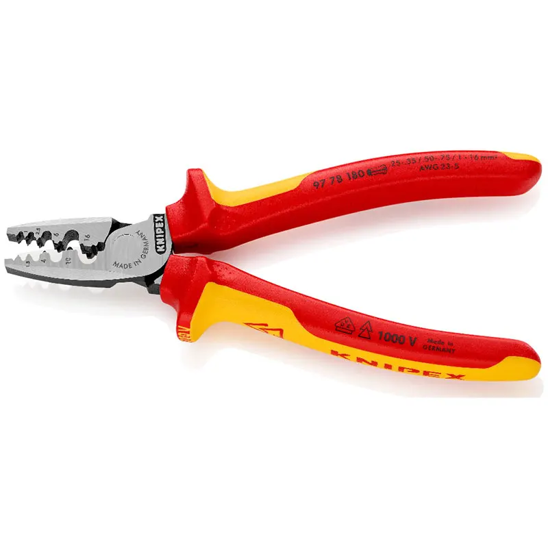 KNIPEX 97 78 180 Crimping Pliers for Wire Ferrules Insulated Electrician Tools with Multi-Component Grips