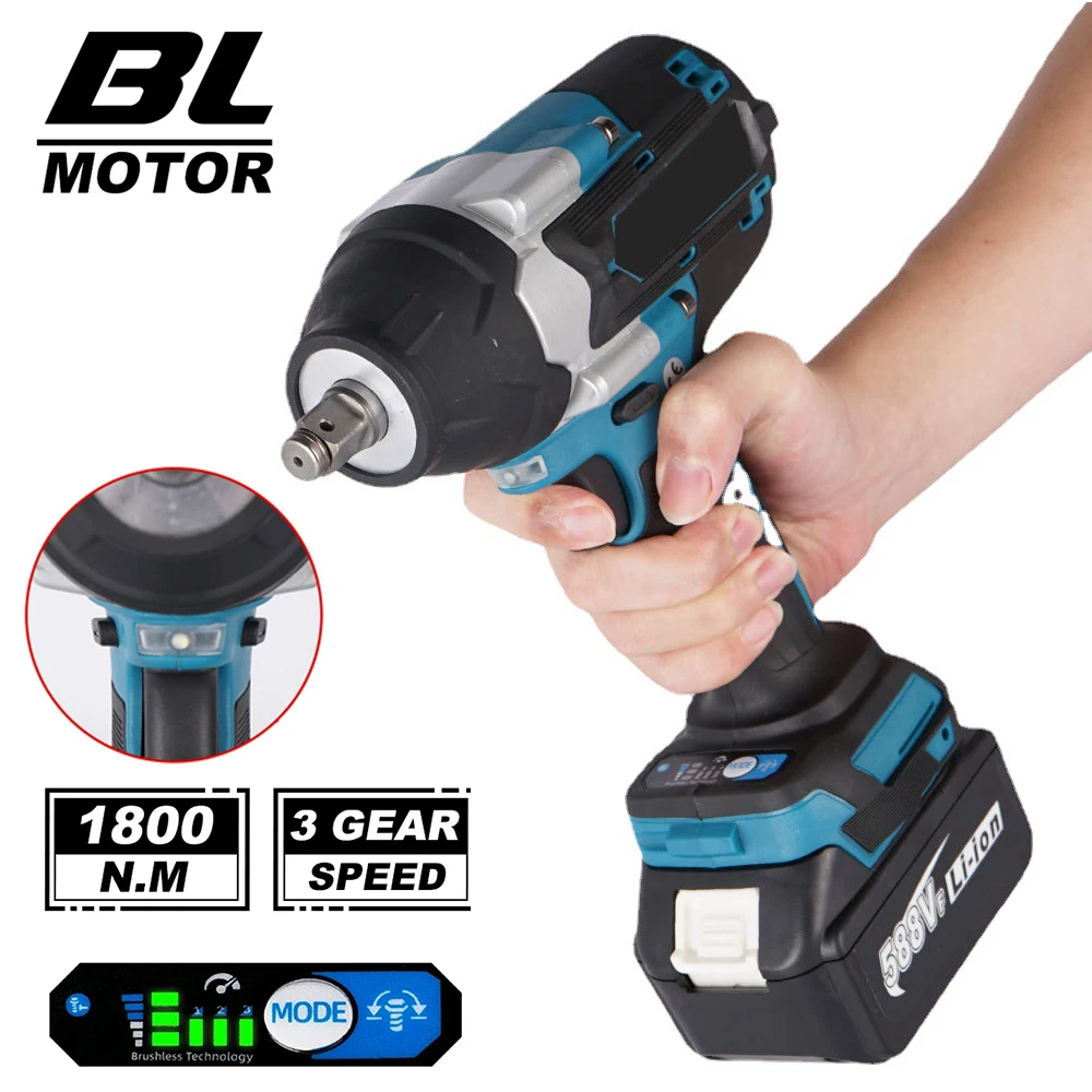 1800N.M Torque Brushless Electric Impact Wrench 1/2 inch Lithium-Ion Battery Cordless Wrench Power Tools For Makita 18V Battery