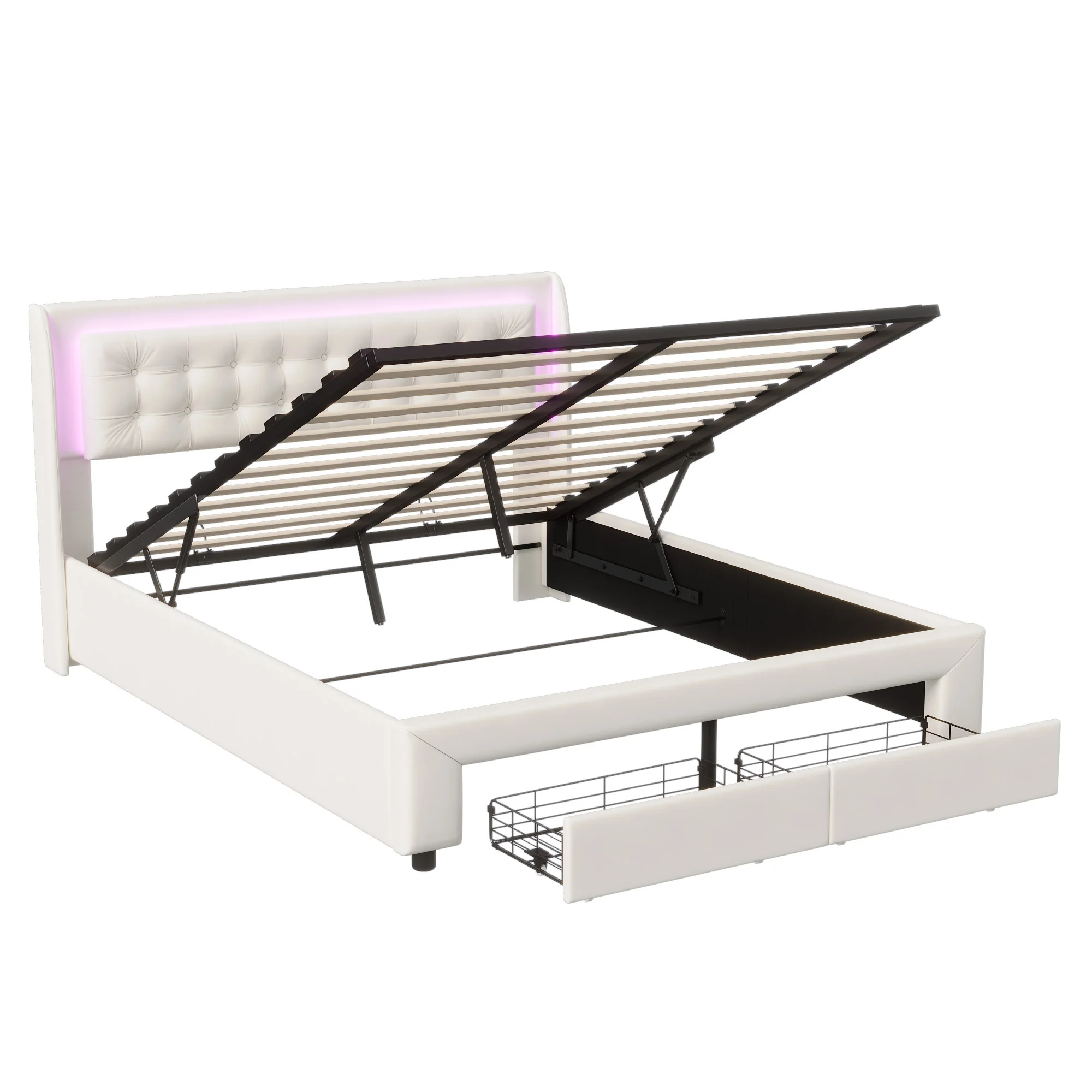 Anajqaqia, 160 × 200 cm Doppelbett, hydraulisches Bett, Stauraumbett, gepolstertes Bett, Hochkapazitätsbett mit großem Stauraum, Stauraum-Plattformbett, Master-Bett, Samt, Beige, Matratze nicht im