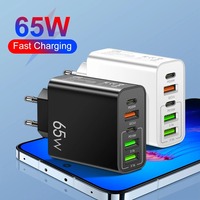 Total 65W USB Charger PD 20W USB Fast Charger 5Ports Quick Charge 3.0 Phone Adapter For iPhone15Pro Samsung Xiaomi Wall Charger