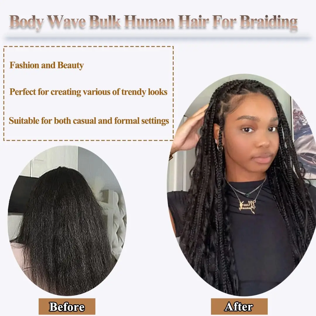 شعر تجديل بشري مموج لضفائر بوهو بدون لحمة شعر بشري لعذراء السائبة 100% شعر بشري للتضفير 16-26 بوصة