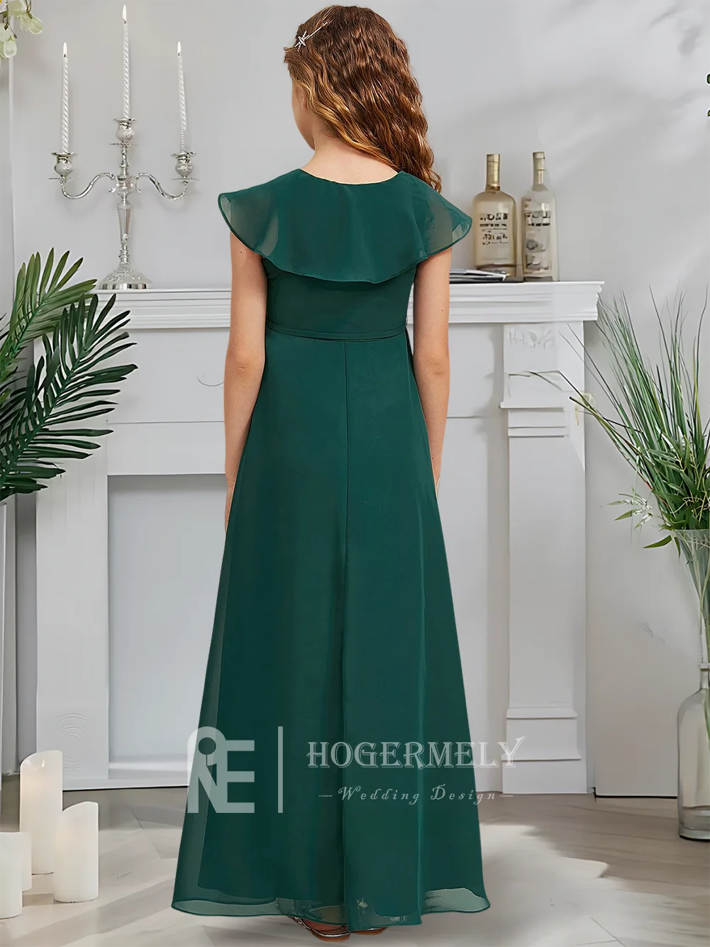 Дизайнерское трапециевидное платье для подружек невесты с нефритовым туманом, платье с цветочным узором для девочек, шифоновое платье с v-образным вырезом, садовое гала-танец, свадебное платье