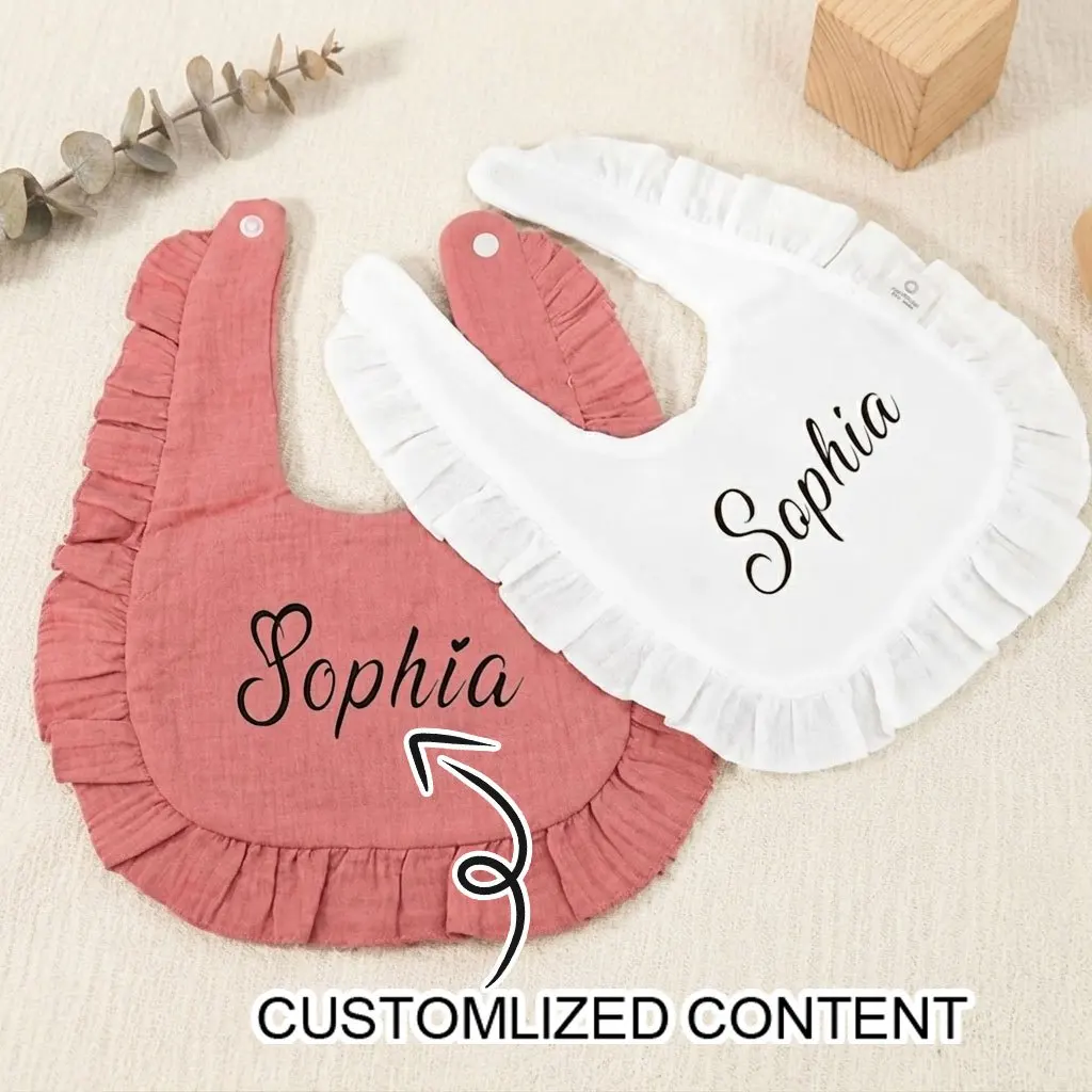 2026 New Personalized Name Ruffle Baby Bib Custom Embroidered Soft Cotton Bib, Newborn Baby Shower Gift,Christmas Gift.