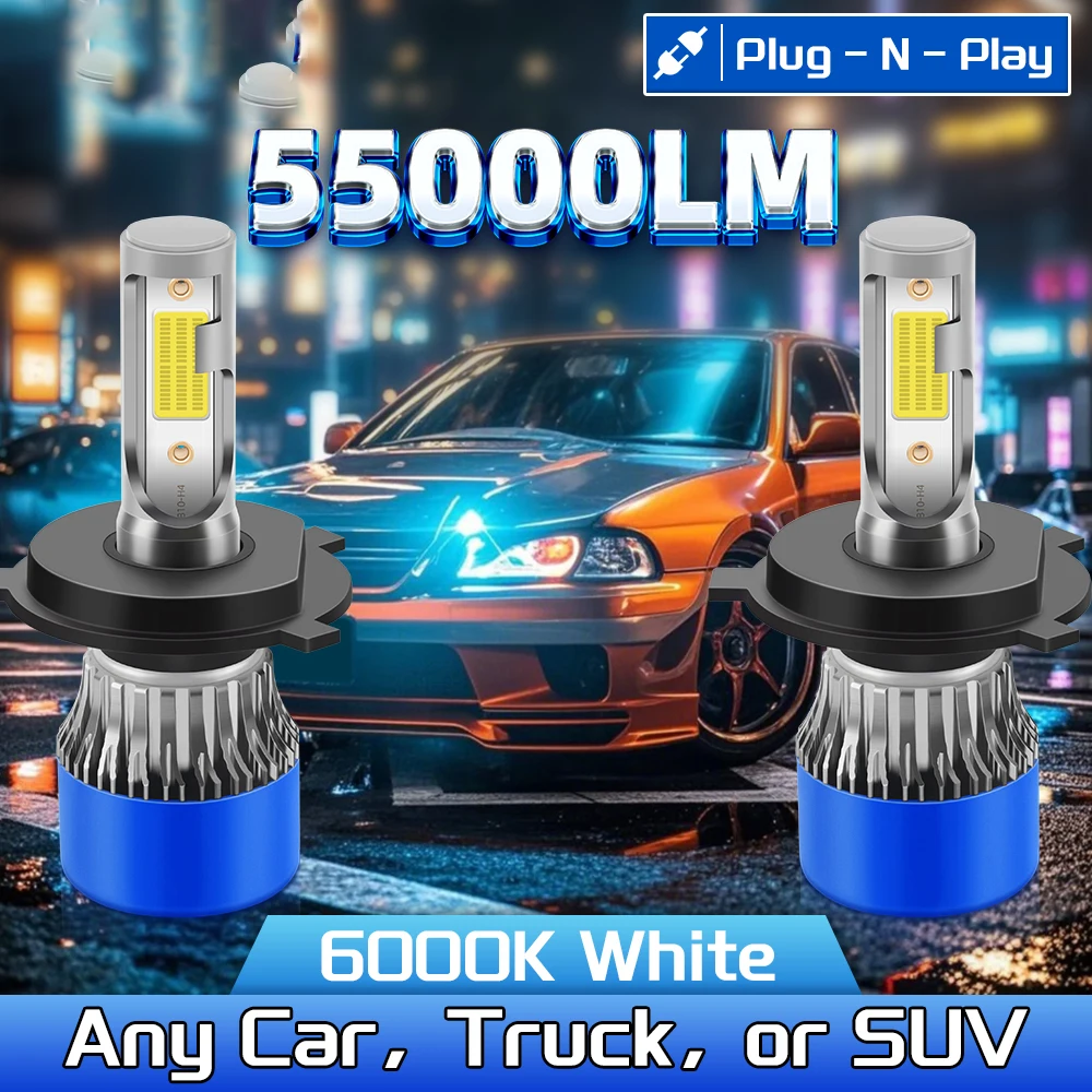 

1Pair H4 Led Headlights High Low Beam 300W 55000Lm Real 1:1 Mini Size Design Fog Lamp Super Bright 6000K Csp Car Turbo Blubs Kit