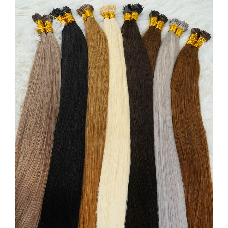 

60% Density 16AVirgin I Tip Double Drawn 100% Straight Human Hair Keratin Prebonded Capsule Balayage Extension Highlight Weaving