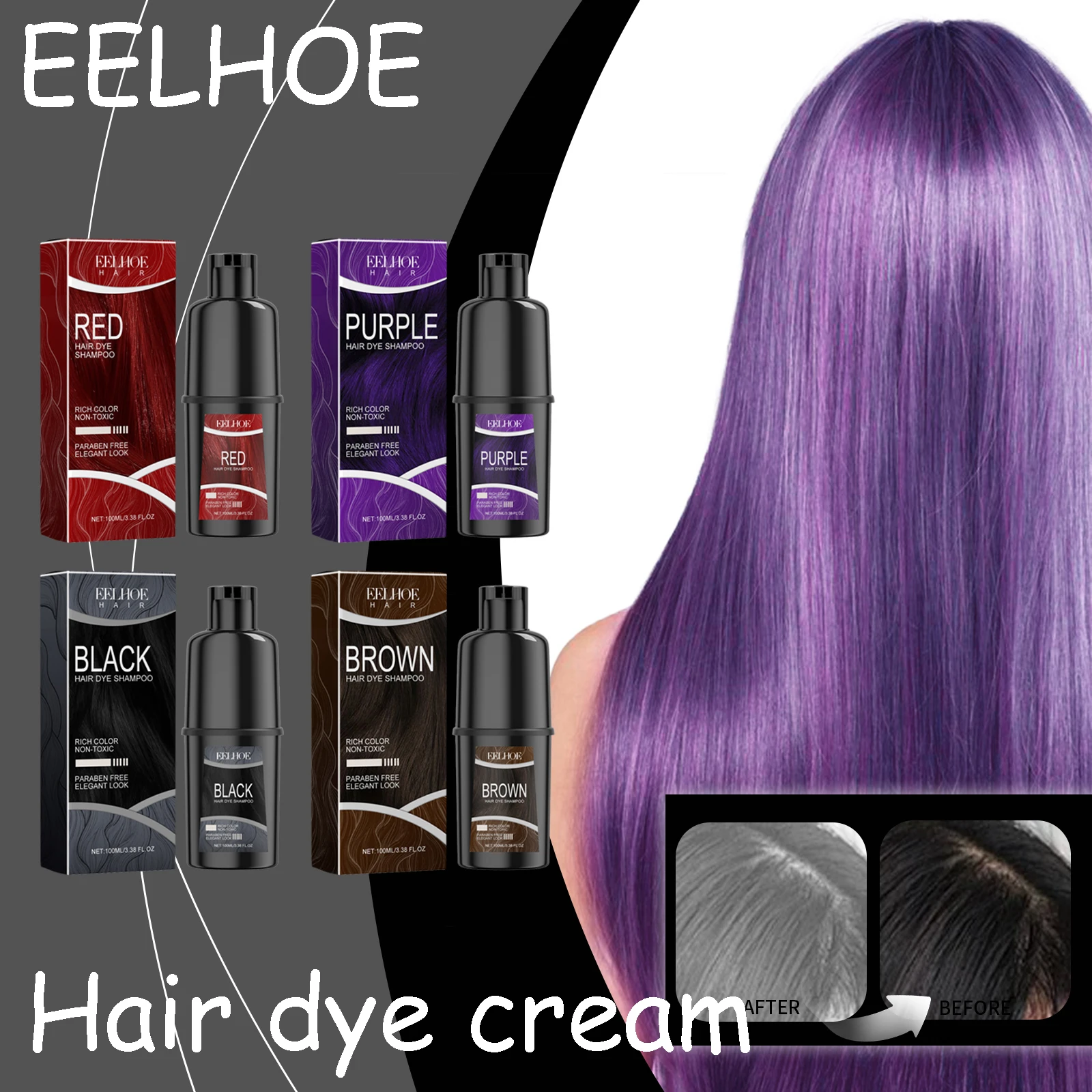 

EELHOE Natural Hair Dyeing Shampoo Permanent Instant Covering Gray White Hair Nourishing Repair Damaged Hair Fashion Hair Dye