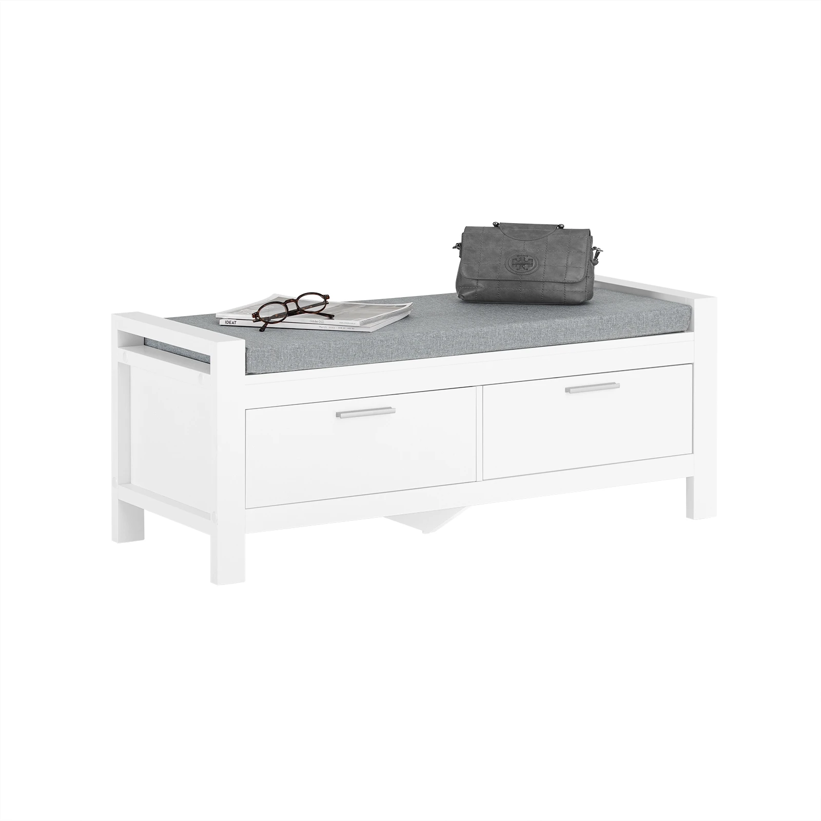 SoBuy FSR74-W banco con espacio de almacenamiento con 2 cajones banco de cama con asiento armario banco zapatero capacidad de carga 120 kg