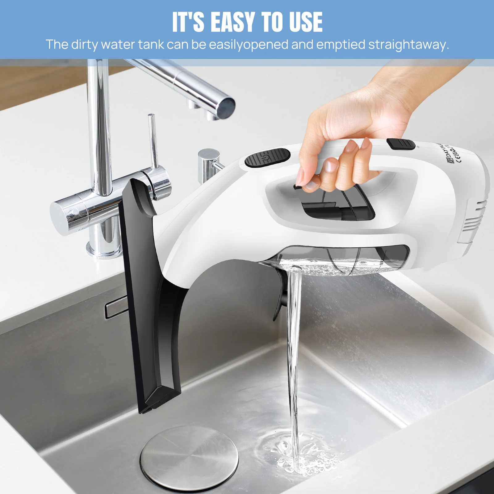 Akku-Fensterwischer 3500 mAh mit 2-in-1 Mikrofasertuch für streifenfreie Fenster