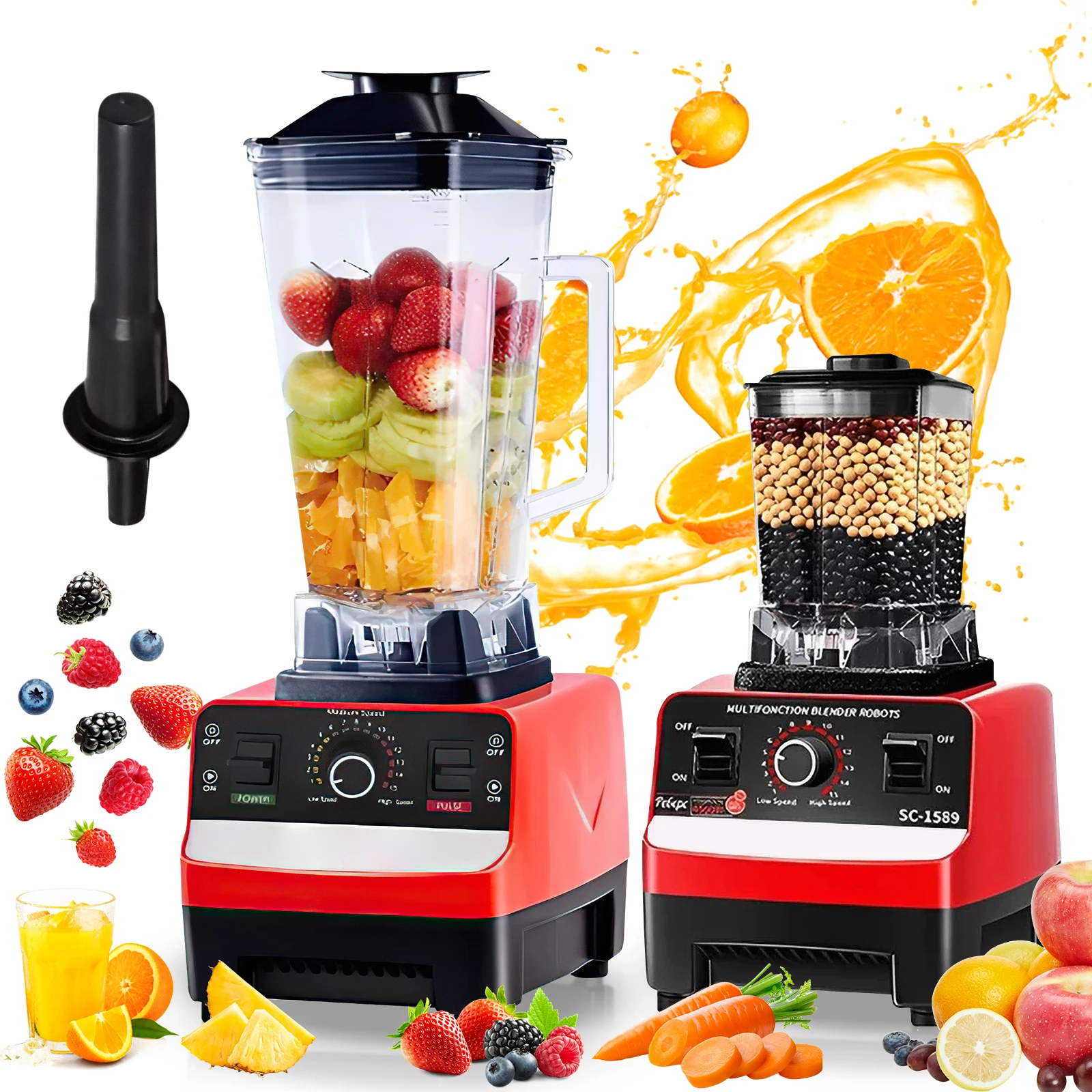 2000 W professioneller Mixer, Entsafter, Küchenmixer, 2 l Mischbehälter, geeignet für Lebensmittelverarbeitungsmaschinen, Eiscreme-Smoothies