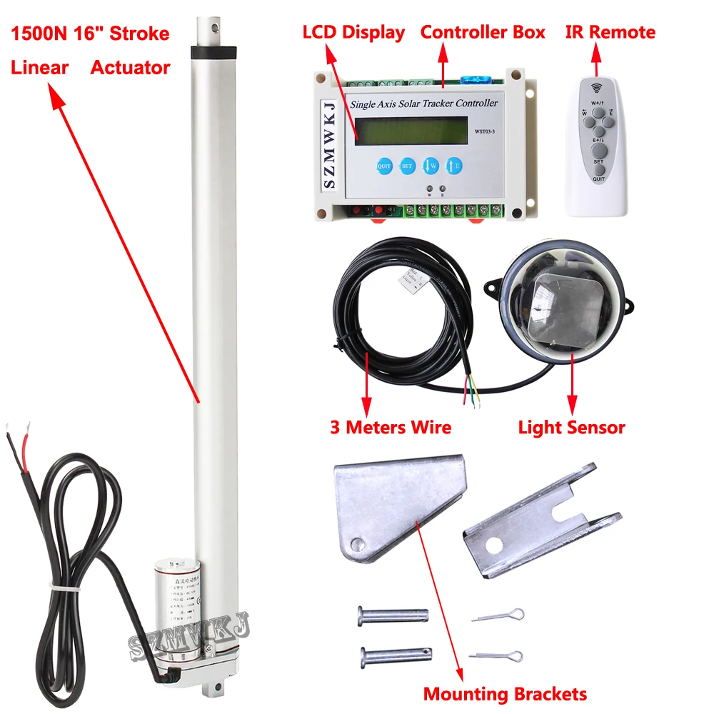 painel solar da unica linha central que segue kits do rastreador1500n 16 motor do atuador linear controlador eletronico do lcd sensor claro remoto 01