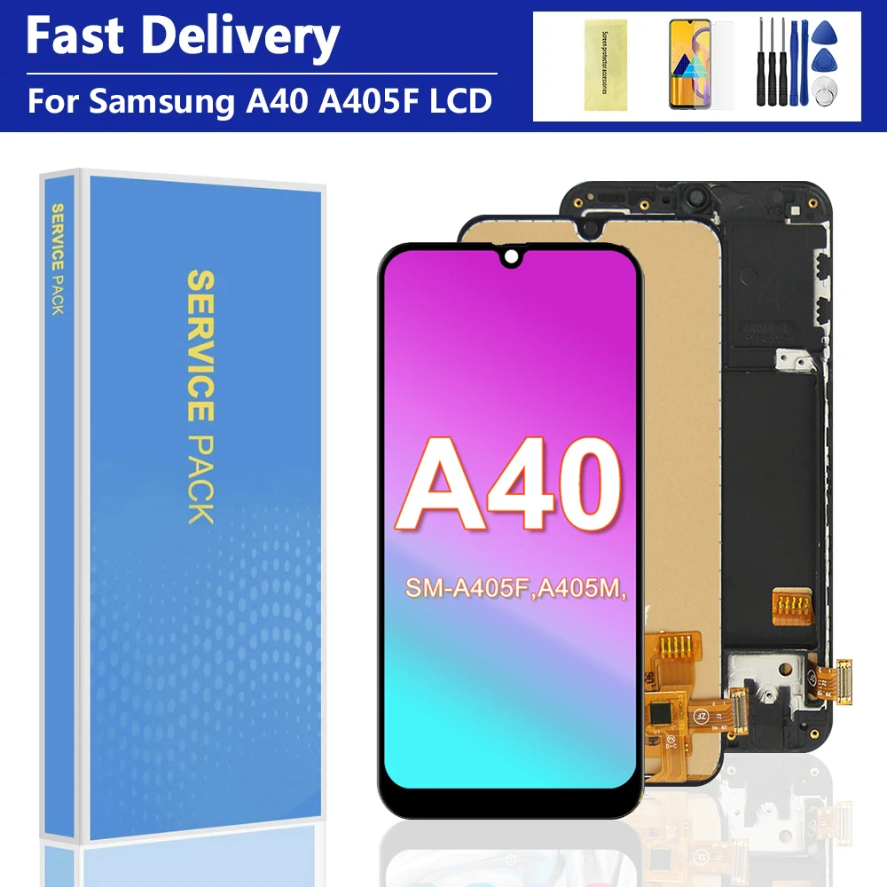 TFT Display For Samsung A40 A405 with Frame, LCD Display Touch Screen Digitizer For Samsung A405F A405FN A405S Replacement