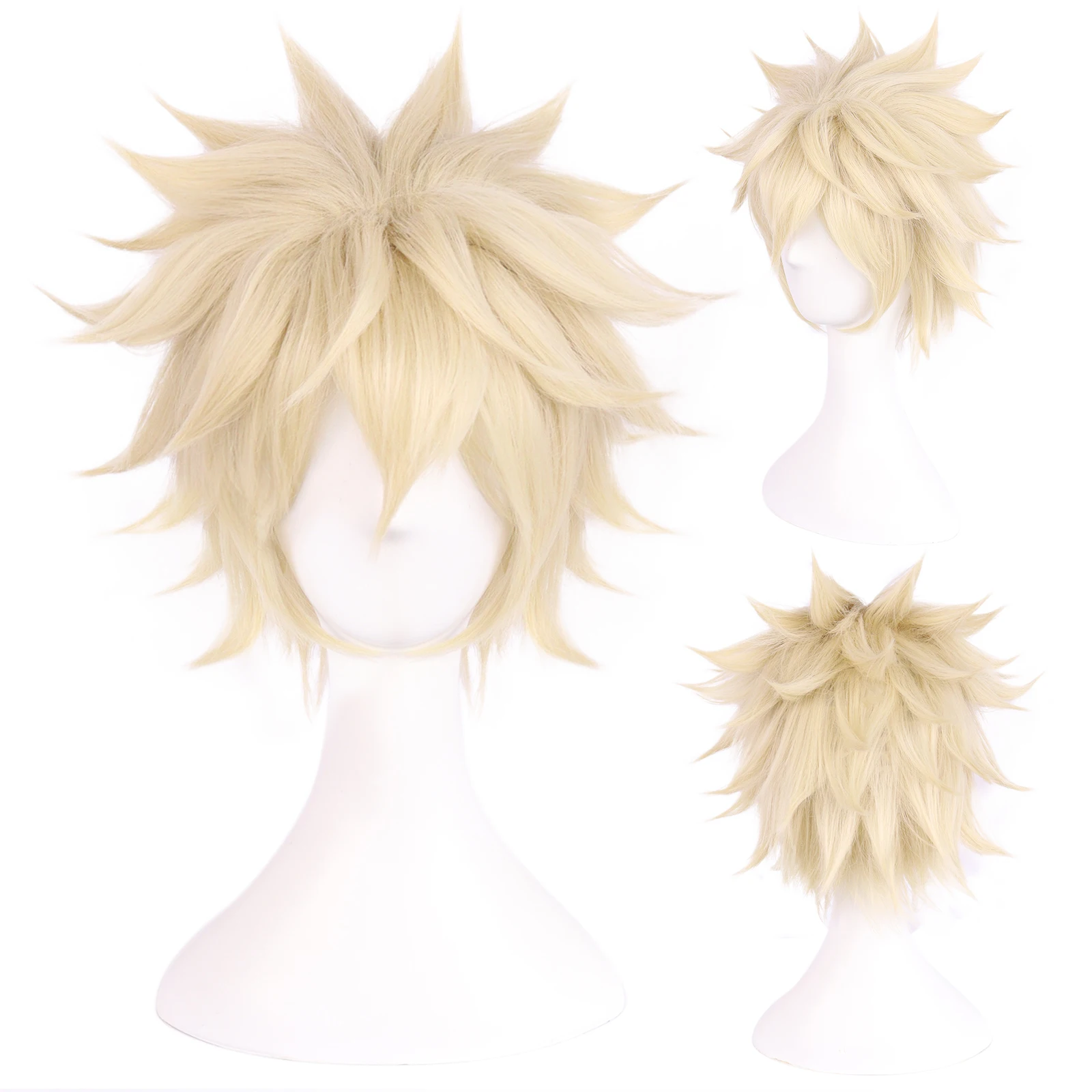 Peruca sintética curta reta amarela Denki Kaminari Cosplay para Halloween Dia de Ação de Graças Natal