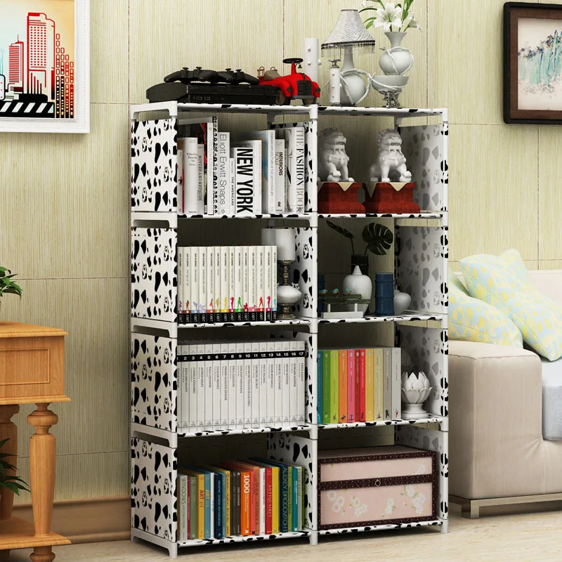 Simple Bookshelf Removable Bookcase Living Room Sundries Storage Holder Lattice Cabinet Home Decor Display Stand Book Shelf