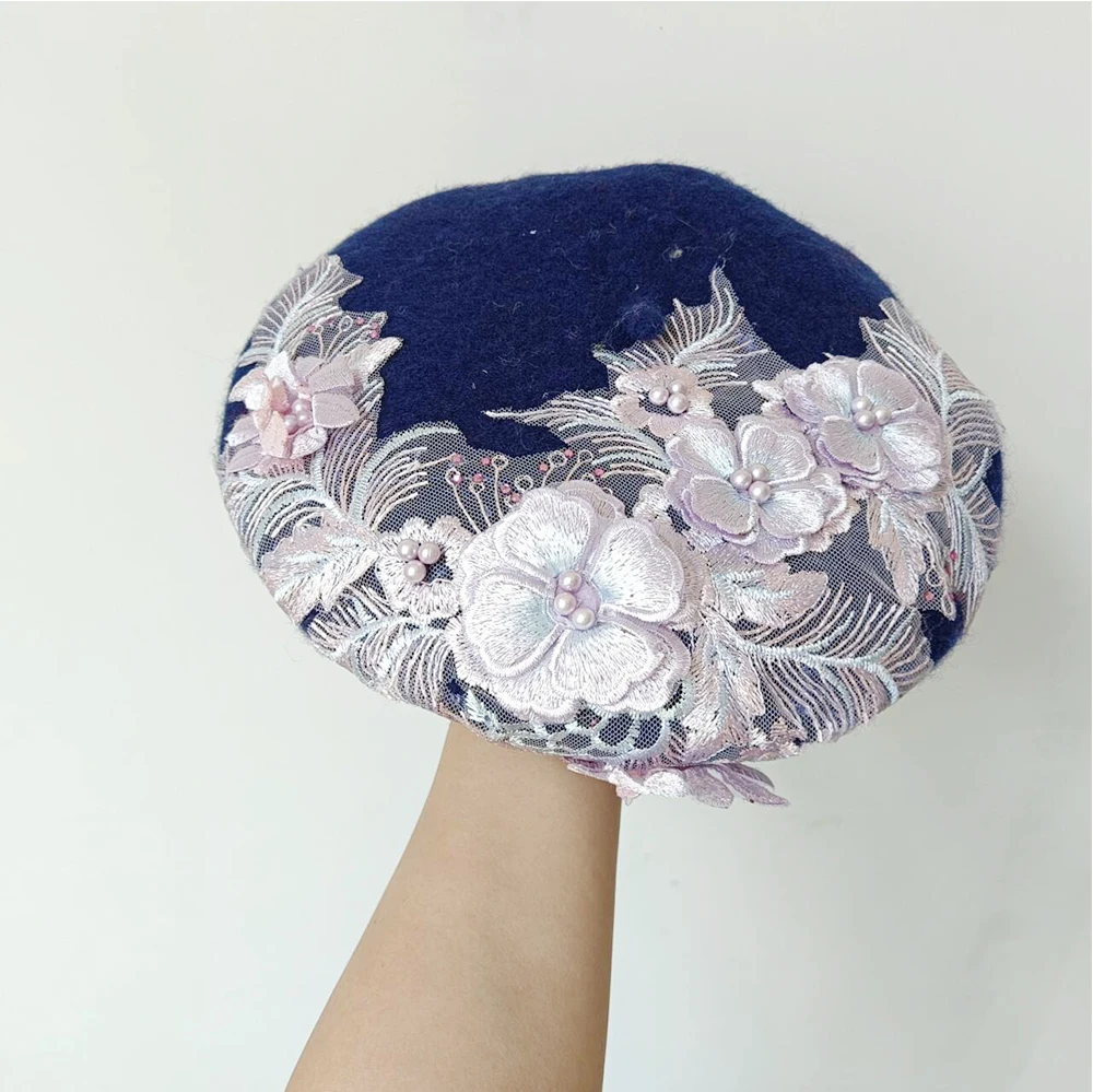 Beret fashion French lace embroidery rhinestone beret women's casual painter hat шапка женская gorros invierno mujer 베레모 boina