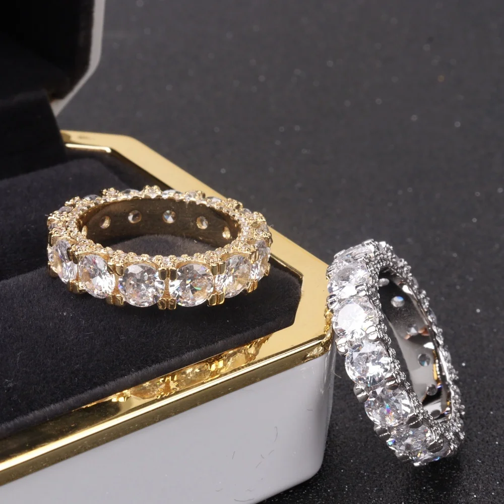 

Iced Out Luxurious Cubic Zircon Engagement Ring Charm Wedding Bridal Promise Rings Fine Jewelry Gifts For Women Men