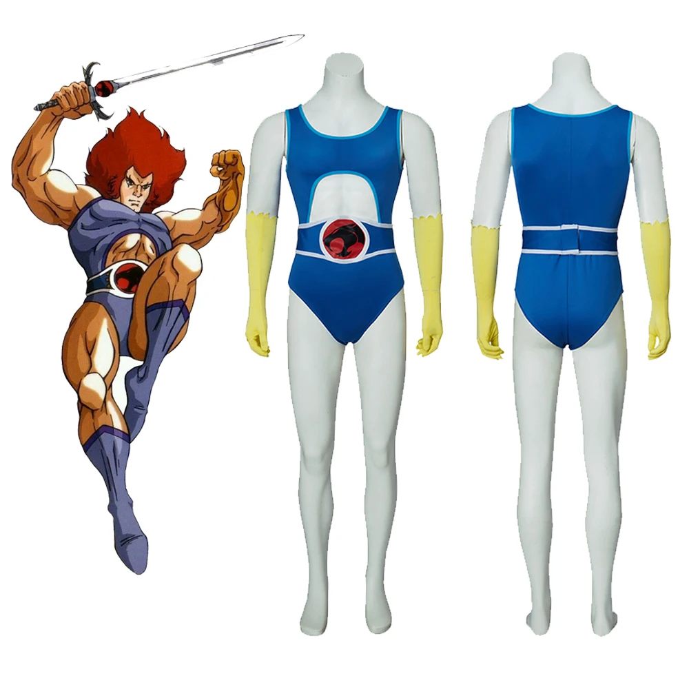 Men's Halloween Lion-O Cosplay Costume Cosplay Superhero Lion-O Battle Suit Set Zentai Bodysuit with Gloves Set