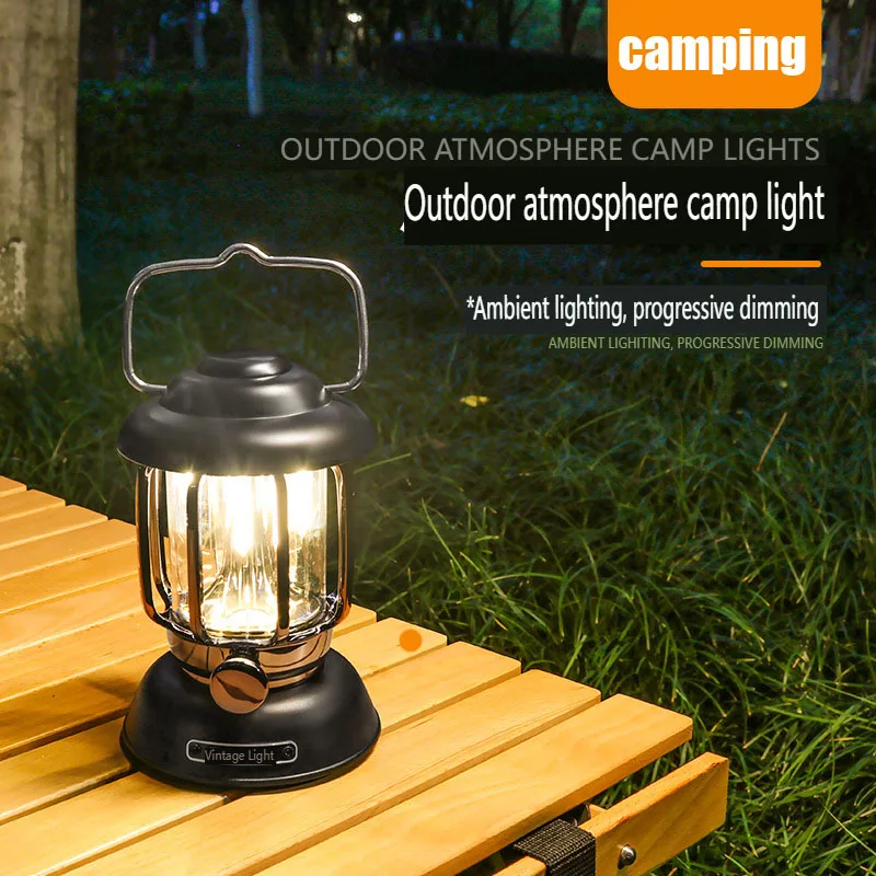 

Rechargeable Camping Lantern Aluminum Alloy Vintage Pendant Light Waterproof Stepless Dimming Outdoor Adventure picnic Home